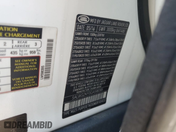2016 Land Rover Range Rover Sport SE with VIN SALWG2KF0GA598395, listed as a Copart auction lot 61955285 with 77,936 mi miles and Clean title. Bid and sale history available at DreamBid. Image 13.