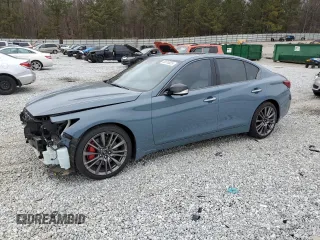 2021 Infiniti Q50 Red Sport 400 with VIN JN1FV7DPXMM850635, listed as a Copart auction lot 88910655 with 29,237 mi miles and Salvage Title. Bid and sale history available at DreamBid. Image 1.