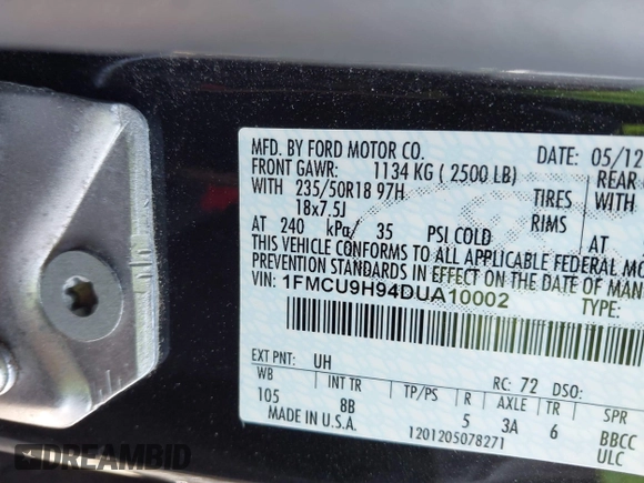 2013 Ford Escape SEL with VIN 1FMCU9H94DUA10002, listed as a IAAI auction lot 41963247 with 85,941 mi miles. Bid and sale history available at carsss.com. Image 9.