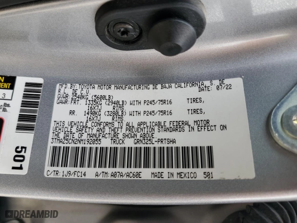 2022 Toyota Tacoma 2WD SR5 with VIN 3TMAZ5CN2NM192055, listed as a Copart auction lot 45406085 with 63,862 mi miles and Salvage Title. Bid and sale history available at carsss.com. Image 13.