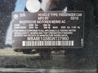 2016 BMW 3 Series 320i with VIN WBA8E1G58GNT37960, listed as a Copart auction lot 72421424 with 83,683 mi miles and Salvage Title. Bid and sale history available at DreamBid. Image 14.