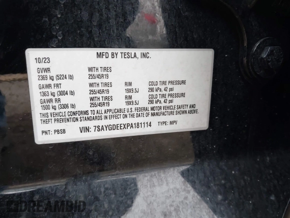 2023 Tesla Model Y Long Range z VIN 7SAYGDEEXPA181114, wystawiony jako IAAI lot #41564617 z przebiegiem 64 990 mil mil oraz . Historia ofert i sprzedaży dostępna na DreamBid. Obrazek 9.