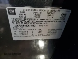 2012 GMC Terrain SLT-2 with VIN 2GKFLWE58C6341591, listed as a Copart auction lot 56633855 with 136,743 mi miles and Salvage title. Bid and sale history available at DreamBid. Image 13.
