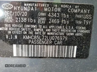 2020 Hyundai Ioniq Limited with VIN KMHC85LJ2LU076979, listed as a Copart auction lot 60802674 with 17,855 mi miles and Salvage title. Bid and sale history available at DreamBid. Image 12.