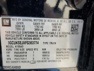 2015 Chevrolet Silverado 1500 LTZ with VIN 3GCUKSEJXFG363774, listed as a Copart auction lot 48689495 with 74,233 mi miles and Salvage Title. Bid and sale history available at carsss.com. Image 12.