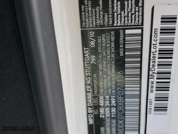 2011 Mercedes-Benz E-Class E 550 with VIN WDDKJ7CBXBF077136, listed as a Copart auction lot 83542054 with 125,274 mi miles and Salvage Title. Bid and sale history available at carsss.com. Image 12.