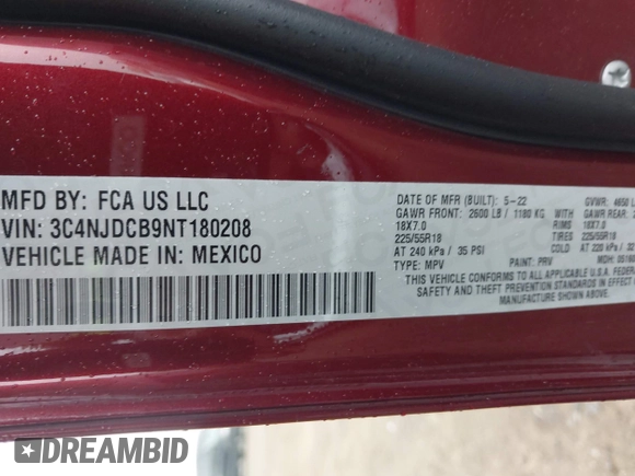 2022 Jeep Compass Limited с VIN 3C4NJDCB9NT180208, выставлен на аукционе IAAI как лот 42369421 с пробегом 51 369 миль миль и . История ставок и продаж доступна на DreamBid. Изображение 9.