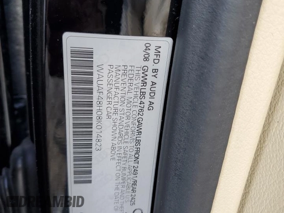 2008 Audi A4 2.0T с VIN WAUAF48H08K014823, выставлен на аукционе Copart как лот 43538305 с пробегом 139 181 миль миль и Списание • Salvage title. История ставок и продаж доступна на DreamBid. Изображение 14.