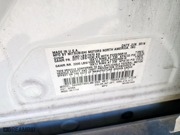 2014 Mitsubishi Outlander Sport ES with VIN 4A4AP3AU3EE032706, listed as a Copart auction lot 52584755 with 0 mi miles and Clean Title. Bid and sale history available at carsss.com. Image 13.