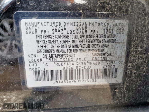 2017 Nissan Sentra SV с VIN 3N1AB7AP6HY246431, выставлен на аукционе Copart как лот 58962845 с пробегом 140 345 миль миль и Списание • Salvage title. История ставок и продаж доступна на DreamBid. Изображение 13.