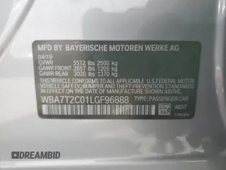 2020 BMW 7 Series 740i with VIN WBA7T2C01LGF96888, listed as a Copart auction lot 48492095 with 55,287 mi miles and Salvage Title. Bid and sale history available at carsss.com. Image 13.