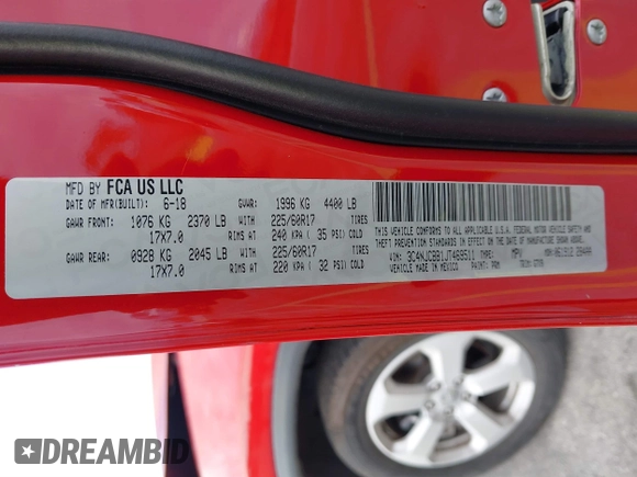 2018 Jeep Compass Latitude with VIN 3C4NJCBB1JT469511, listed as a IAAI auction lot 41609600 with 44,985 mi miles and . Bid and sale history available at carsss.com. Image 9.