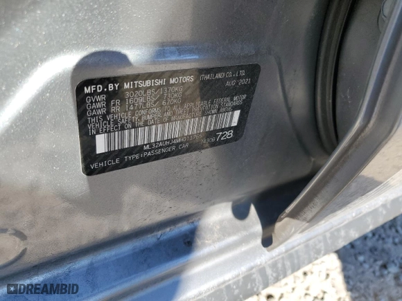 2021 Mitsubishi Mirage ES with VIN ML32AUHJ4MH011765, listed as a Copart auction lot 47676935 with 73,135 mi miles and Salvage Title. Bid and sale history available at carsss.com. Image 14.