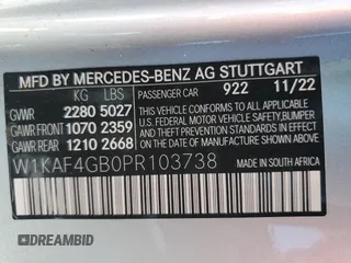 2023 Mercedes-Benz C 300 z VIN W1KAF4GB0PR103738, wystawiony jako Copart lot #54729305 z przebiegiem Nie podano mil oraz Szkoda całkowita • Salvage title. Historia ofert i sprzedaży dostępna na DreamBid. Obrazek 13.