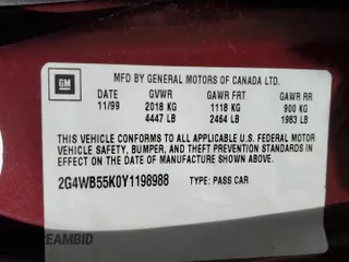 2000 Buick Regal LS with VIN 2G4WB55K0Y1198988, listed as a Copart auction lot 73635054 with 53,298 mi miles and Salvage Title. Bid and sale history available at carsss.com. Image 14.