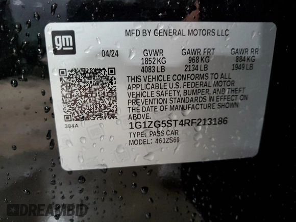 2024 Chevrolet Malibu RS with VIN 1G1ZG5ST4RF213186, listed as a Copart auction lot 47142985 with 8,984 mi miles and Salvage Title. Bid and sale history available at DreamBid. Image 13.