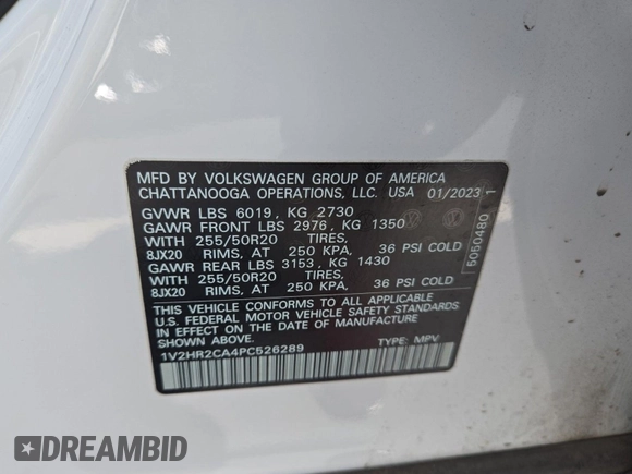 2023 Volkswagen Atlas SE z VIN 1V2HR2CA4PC526289, wystawiony jako IAAI lot #42734426 z przebiegiem 46 454 mil mil oraz . Historia ofert i sprzedaży dostępna na DreamBid. Obrazek 31.