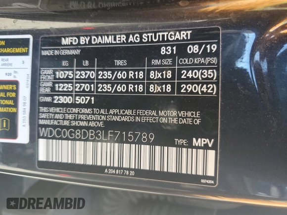 2020 Mercedes-Benz GLC 300 with VIN WDC0G8DB3LF715789, listed as a Copart auction lot 65291895 with 88,882 mi miles and Salvage title. Bid and sale history available at DreamBid. Image 13.