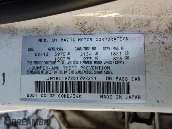 2013 Mazda 3 i Touring with VIN JM1BL1V72D1797251, listed as a Copart auction lot 76319544 with 208,338 mi miles and Salvage Title. Bid and sale history available at DreamBid. Image 12.