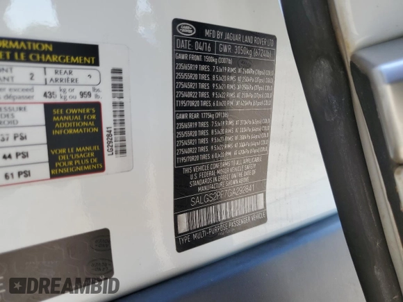 2016 Land Rover Range Rover HSE with VIN SALGS2PF7GA292841, listed as a Copart auction lot 56455605 with 71,932 mi miles and Salvage title. Bid and sale history available at DreamBid. Image 13.
