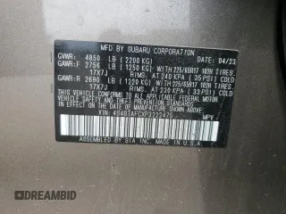 2023 Subaru Outback Premium с VIN 4S4BTAFCXP3222475, выставлен на аукционе Copart как лот 53254135 с пробегом 29 447 миль миль и Списание • Salvage title. История ставок и продаж доступна на DreamBid. Изображение 12.