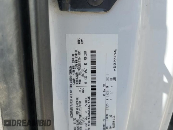 2020 Ford F-250 XL with VIN 1FD7X2A60LEC75735, listed as a Copart auction lot 50137205 with 159,945 mi miles and Salvage title. Bid and sale history available at DreamBid. Image 12.