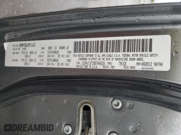 2009 Dodge 1500 Laramie z VIN 1D3HV13T29S706525, wystawiony jako Copart lot #55626885 z przebiegiem 237 982 mil mil oraz Szkoda całkowita • Salvage title. Historia ofert i sprzedaży dostępna na DreamBid. Obrazek 12.