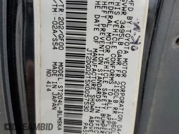 1999 Toyota Celica GT with VIN JT2DG02T5X0057530, listed as a Copart auction lot 43446095 with 347,463 mi miles and Salvage Title. Bid and sale history available at carsss.com. Image 14.