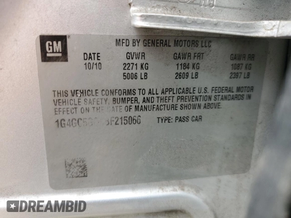 2011 Buick LaCrosse CXL with VIN 1G4GC5GD8BF215066, listed as a Copart auction lot 53179965 with 181,929 mi miles and Clean Title. Bid and sale history available at DreamBid. Image 12.