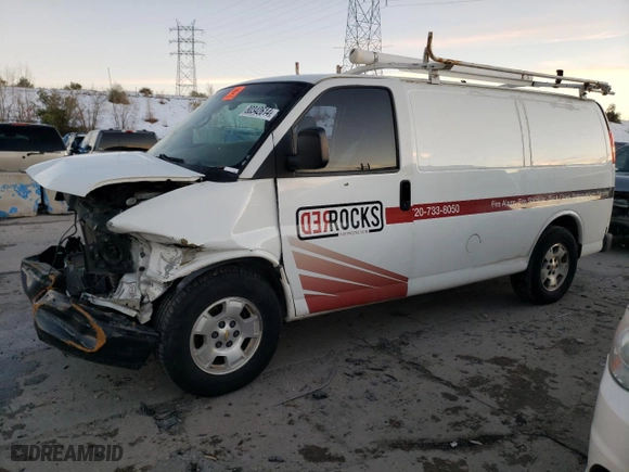 2009 Chevrolet Express Cargo Van with VIN 1GCFG15X691143561, listed as a Copart auction lot 80342614 with 207,268 mi miles and Salvage Title. Bid and sale history available at carsss.com. Image 1.