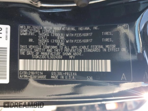 2020 Toyota Sienna LE Auto Access Seat with VIN 5TDKZ3DC1LS024068, listed as a Copart auction lot 50042575 with 72,664 mi miles and Salvage Title. Bid and sale history available at carsss.com. Image 16.