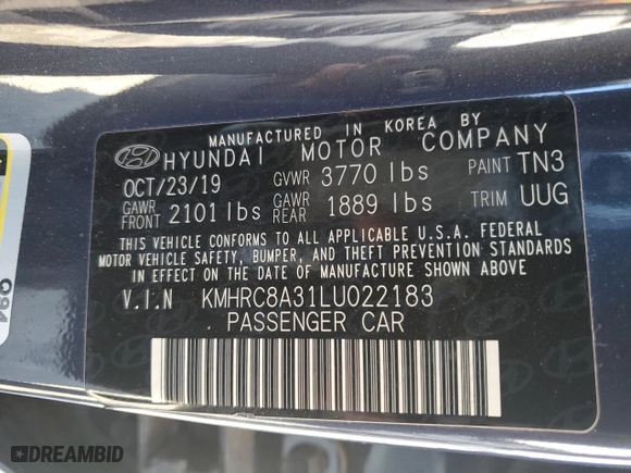 2020 Hyundai Venue SEL with VIN KMHRC8A31LU022183, listed as a Copart auction lot 46837565 with NaN miles and Salvage Title. Bid and sale history available at carsss.com. Image 13.