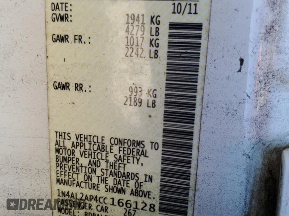2012 Nissan Altima S with VIN 1N4AL2AP4CC166128, listed as a Copart auction lot 87224004 with 217,007 mi miles and Salvage Title. Bid and sale history available at DreamBid. Image 12.