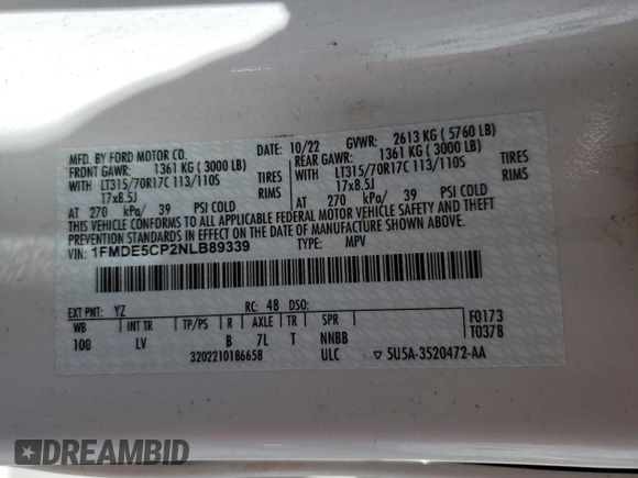 2022 Ford Bronco with VIN 1FMDE5CP2NLB89339, listed as a Copart auction lot 71965134 with 31,409 mi miles and Salvage Title. Bid and sale history available at DreamBid. Image 13.