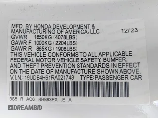 2024 Acura Integra w/A-Spec Technology Package with VIN 19UDE4H61RA021743, listed as a IAAI auction lot 41671815 with 12,031 mi miles. Bid and sale history available at carsss.com. Image 9.