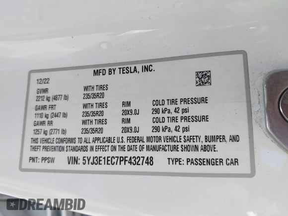2023 Tesla Model 3 Performance z VIN 5YJ3E1EC7PF432748, wystawiony jako IAAI lot #41841913 z przebiegiem 36 043 mil mil oraz . Historia ofert i sprzedaży dostępna na DreamBid. Obrazek 9.