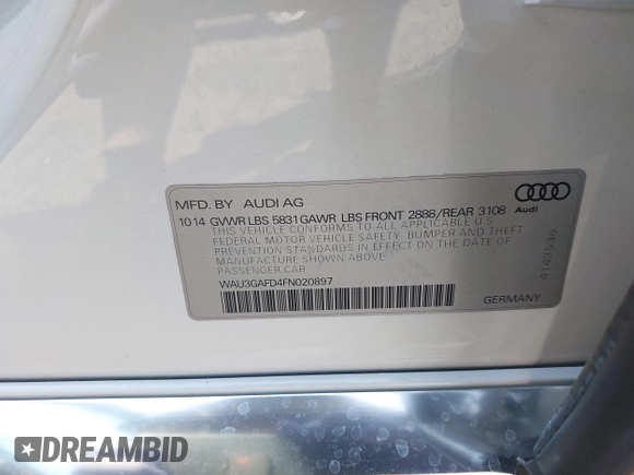 2015 Audi A8 3.0T z VIN WAU3GAFD4FN020897, wystawiony jako IAAI lot #42480222 z przebiegiem 68 894 mil mil oraz . Historia ofert i sprzedaży dostępna na DreamBid. Obrazek 9.