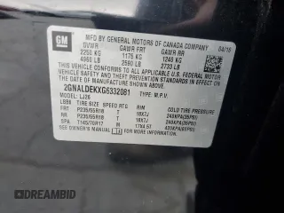 2016 Chevrolet Equinox LTZ z VIN 2GNALDEKXG6332081, wystawiony jako Copart lot #56972925 z przebiegiem 97 460 mil mil oraz Szkoda całkowita • Salvage title. Historia ofert i sprzedaży dostępna na DreamBid. Obrazek 13.