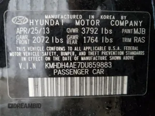 2013 Hyundai Elantra GLS z VIN KMHDH4AE7DU859883, wystawiony jako Copart lot #58296965 z przebiegiem 134 846 mil mil oraz Szkoda całkowita • Salvage title. Historia ofert i sprzedaży dostępna na DreamBid. Obrazek 12.