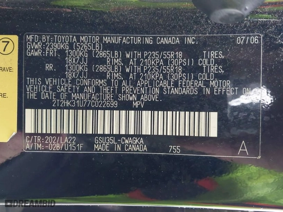 2007 Lexus RX 350 with VIN 2T2HK31U77C022699, listed as a IAAI auction lot 41593820 with 242,543 mi miles. Bid and sale history available at carsss.com. Image 9.