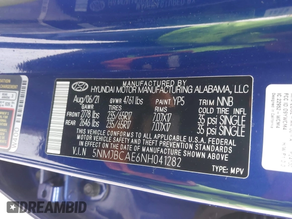 2022 Hyundai Tucson SEL with VIN 5NMJBCAE6NH041282, listed as a IAAI auction lot 41704362 with 29,661 mi miles. Bid and sale history available at carsss.com. Image 9.