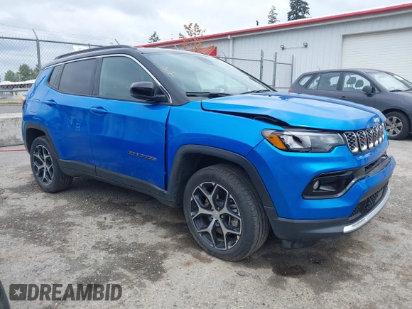 2024 Jeep Compass Limited with VIN 3C4NJDCNXRT125377, listed as a IAAI auction lot 42189901 with 28,822 mi miles and . Bid and sale history available at carsss.com. Image 1.