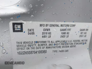 2006 Pontiac G6 GT with VIN 1G2ZH558764108360, listed as a IAAI auction lot 41976489 with Not provided miles and . Bid and sale history available at DreamBid. Image 9.