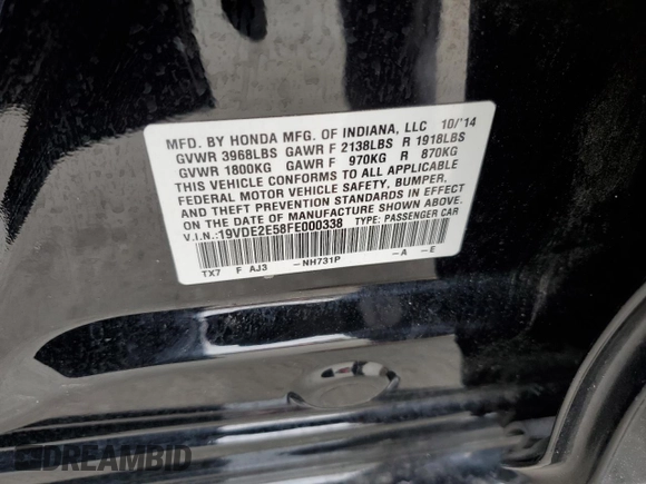 2015 Acura ILX Premium z VIN 19VDE2E58FE000338, wystawiony jako Copart lot #58995085 z przebiegiem 139 433 mil mil oraz Szkody całkowita. Historia ofert i sprzedaży dostępna na DreamBid. Obrazek 12.