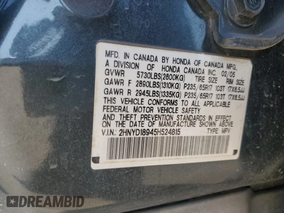 2005 Acura MDX Touring z VIN 2HNYD18945H524815, wystawiony jako Copart lot #52047045 z przebiegiem 181 077 mil mil oraz Szkoda całkowita • Salvage title. Historia ofert i sprzedaży dostępna na DreamBid. Obrazek 12.