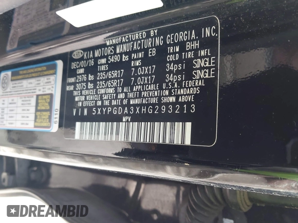 2017 Kia Sorento LX with VIN 5XYPGDA3XHG293213, listed as a IAAI auction lot 42211829 with 117,357 mi miles and . Bid and sale history available at DreamBid. Image 9.