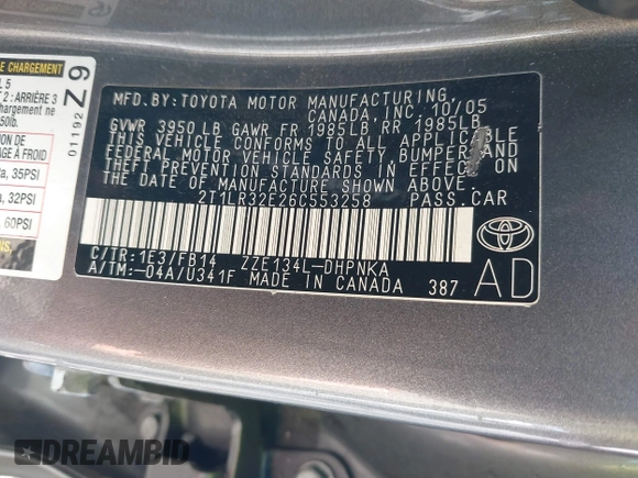 2006 Toyota Matrix STD z VIN 2T1LR32E26C553258, wystawiony jako IAAI lot #41113812 z przebiegiem 165 475 mil mil oraz . Historia ofert i sprzedaży dostępna na DreamBid. Obrazek 9.