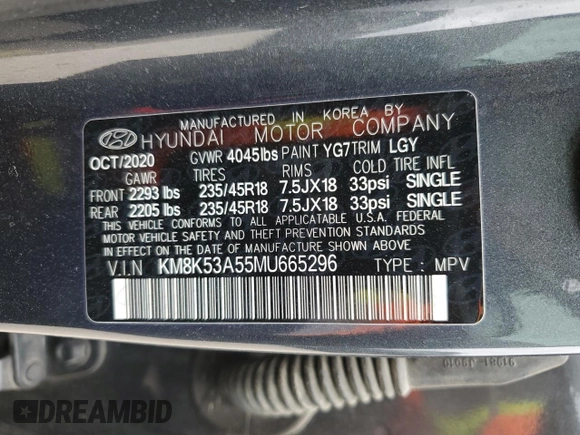 2021 Hyundai Kona Ultimate with VIN KM8K53A55MU665296, listed as a Copart auction lot 51815265 with 28,574 mi miles and Salvage Title. Bid and sale history available at carsss.com. Image 13.