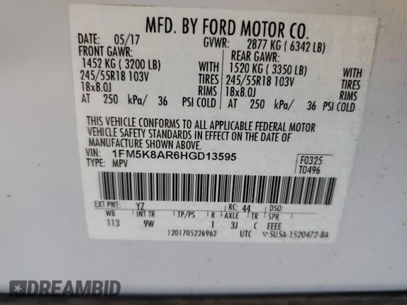 2017 Ford Police Interceptor Utility с VIN 1FM5K8AR6HGD13595, выставлен на аукционе Copart как лот 61928875 с пробегом Не указан миль и Списание • Salvage title. История ставок и продаж доступна на DreamBid. Изображение 14.