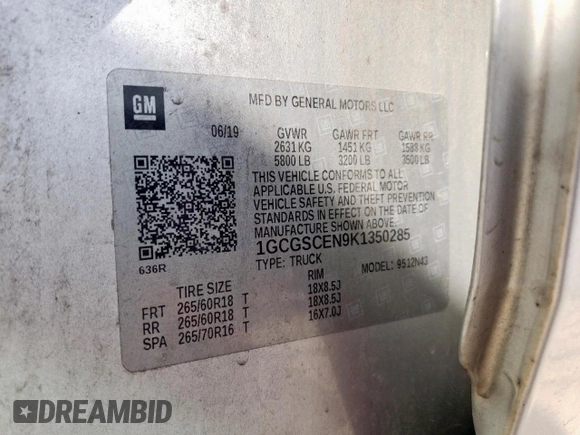 2019 Chevrolet Colorado 2WD LT z VIN 1GCGSCEN9K1350285, wystawiony jako Copart lot #57084305 z przebiegiem 67 001 mil mil oraz Szkoda całkowita • Salvage title. Historia ofert i sprzedaży dostępna na DreamBid. Obrazek 12.
